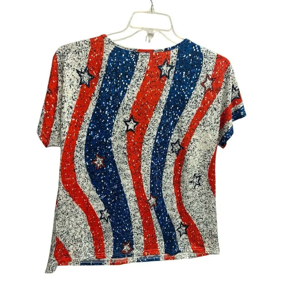 Stars & Stripes Patriotic Graphic Tee Women's XL Red White Blue Americana - Picture 3 of 8